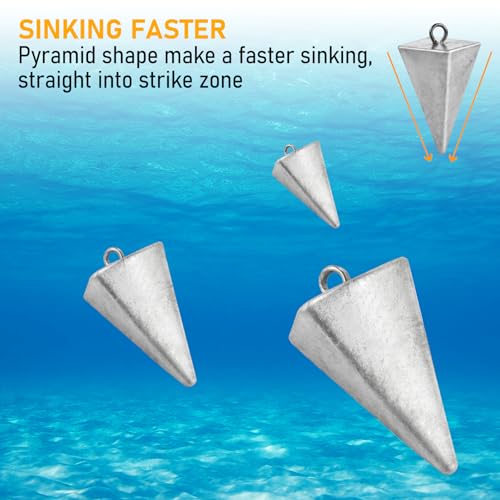 Dr.Fish Pyramid Lead Sinkers 4oz 5 Pack Saltwater & Freshwater Fishing Weights