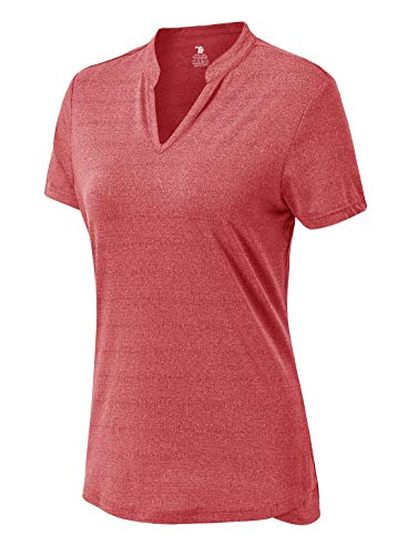 YSENTO Women's Short Sleeve V-Neck Golf Polo Shirt - Dry Fit Collared Top