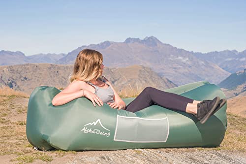 AlphaBeing Military Green Inflatable Lounger Chair - Air Sofa Hammock for Camping & Outdoor Travel