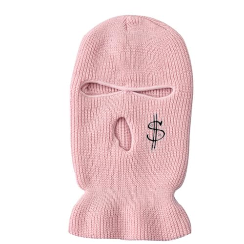 Warm Knit Balaclava Ski Mask - 3 Hole Full Face Mask, Pink