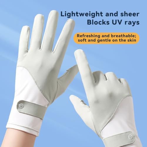UPF 50+ UV Protection Gloves - Ice Silk Cooling Touchscreen - Gray-White