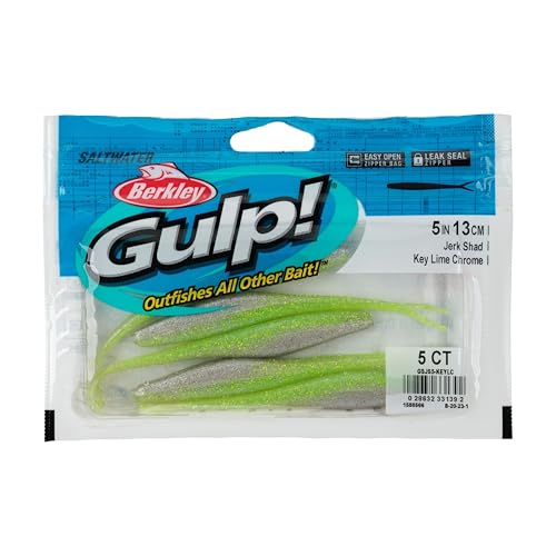 Saltwater Jerk Shad Soft Plastic Fishing Bait - Key Lime Chrome, 5"