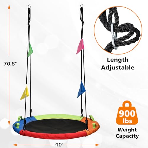 40 Inch Saucer Swing for Kids - Colorful Backyard Swing with Adjustable Straps