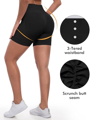 High Waisted Seamless Butt Lifting Gym Shorts - Black, Medium