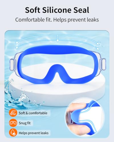 Pixel Panda Kids Swimming Goggles 2-Pack for Ages 3-14 with Fabric Straps - Dark Blue & Pink