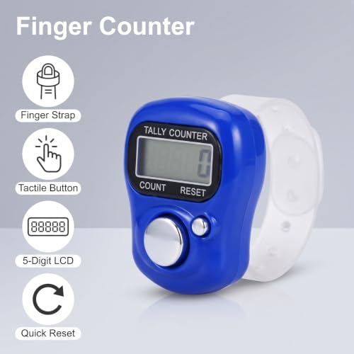 LED Digital Finger Counter - Handheld Tally Clicker with Ring - Blue