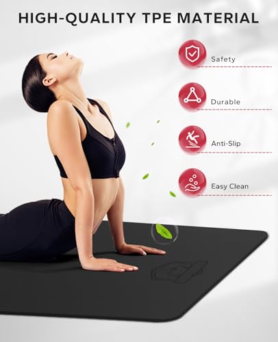 Extra Large Yoga Mat - 72"x48" Non-Slip 6mm Thick - Black