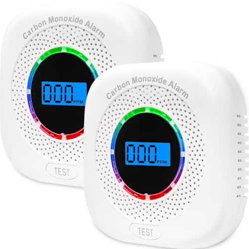 2 Pack Carbon Monoxide Detectors,Portable Carbon Monoxide Alarms for Travel,Replaceable Battery Powered CO Alarm/Monitor for Home with Digital LCD Display