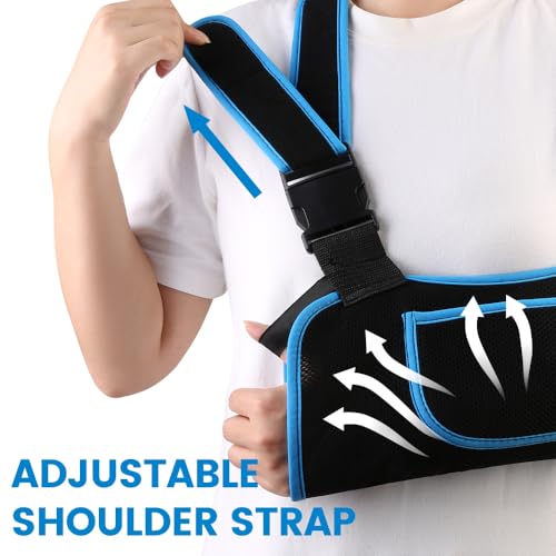 Quiheat Black/Blue L Arm Sling Shoulder Immobilizer for Rotator Cuff Support