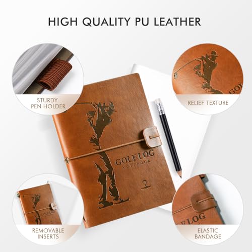 Golf Scorecard Book with Pencil - Splashproof PU Leather, Brown