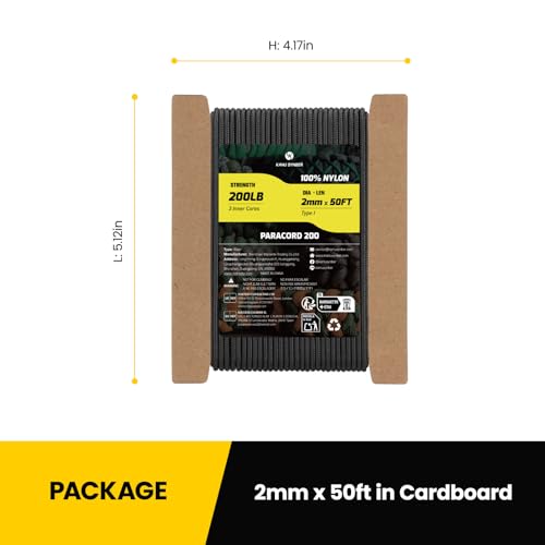 2mm Nylon Paracord Rope - 50ft, 3 Strands, Black