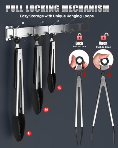 Bnlcd 3-Piece Black Silicone Kitchen Tongs - Stainless Steel Locking Utensils