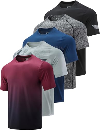 Men's Active Quick Dry Crew Neck T-Shirts - 5 Pack Athletic Tees