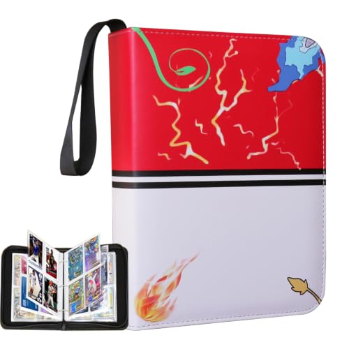 4-Pocket Trading Card Binder (Red) Holds 400 Cards, PU Leather, Zipper