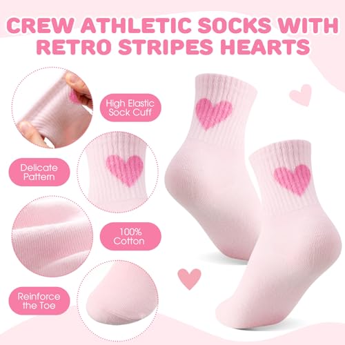 Girls Athletic Crew Socks - 6 Pairs for Ages 6-8 - Cute Light Color