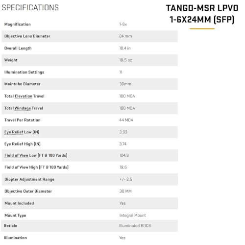 Tango-MSR 1-6x24mm Waterproof Hunting Riflescope - MSR BDC-6 Reticle