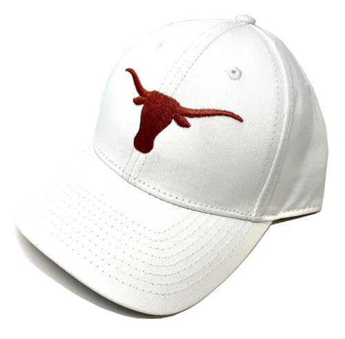 Texas Longhorns Mascot Logo White Curved Bill Adjustable Hat - Sports Fan Cap