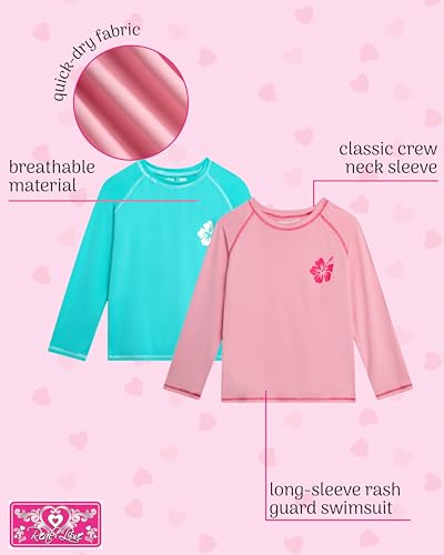 Long Sleeve Rash Guard Swim Shirts - Mint & Light Pink - 2 Pack