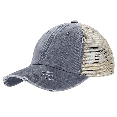 Distressed Ponytail Baseball Cap for Women - Grey 7-7 3/8