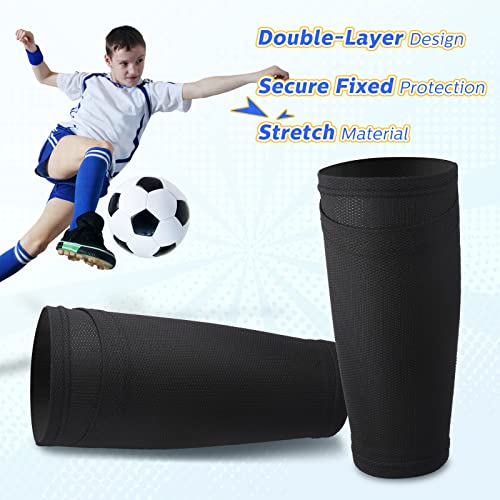 Soccer Shin Guard Sleeves with Pocket - 4 Pairs, Elastic & Ventilated, Black