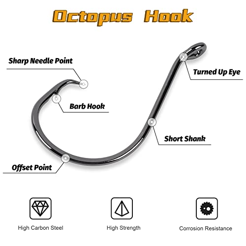 UCEC Saltwater Circle Fishing Hooks - 40pcs, Size 8/0, High Carbon Steel