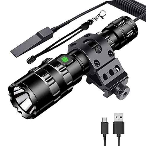 BESTSUN Tactical Flashlights Rechargeable 3000 High Lumen Super Bright LED Flashlight 5 Modes Weapon Light with Picatinny Offset Mount and Pressure Switch, USB Cable Included