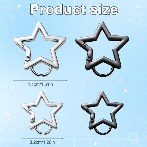 4-Pack Star Carabiner Clips - Zinc Alloy Keychain Set in Black & Silver