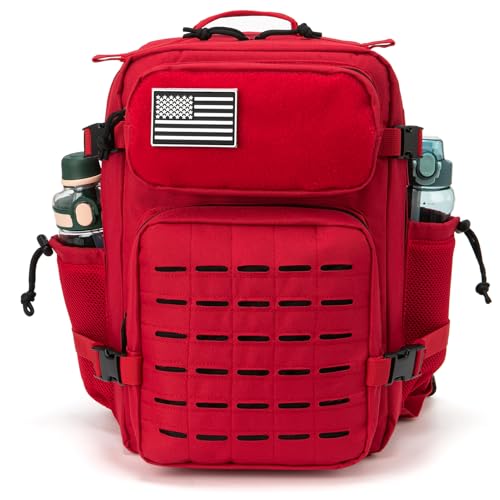 QT&QY 25L Red Military Tactical Backpack with Molle Webbing & Bottle Holder