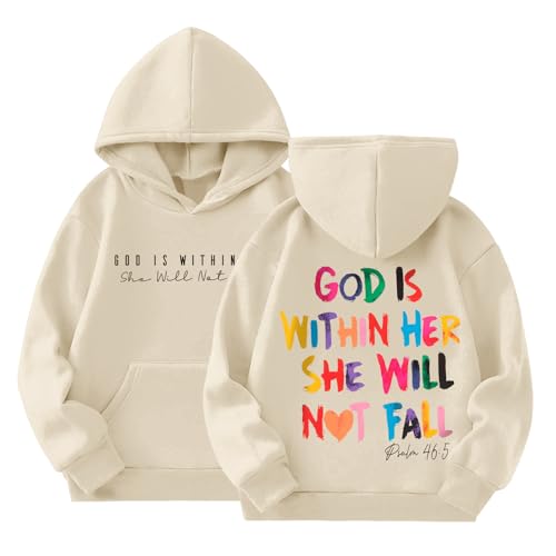 God is Within Her Hoodie for Girls - Apricot, Age 11-12