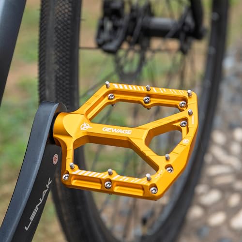 GEWAGE Gold Mountain Bike Pedals 9/16" Flat Aluminum Wide Platform Sealed Bearings