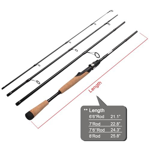 Fiblink 8' Medium Heavy Carbon Spinning Fishing Rod - Portable 4-Piece Travel Rod