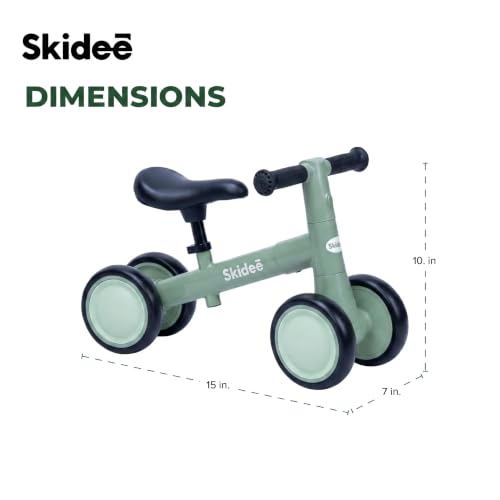 SKIDEE Phthalo Green Toddler Balance Bike with LED Light Wheels, Adjustable & 4-Wheel Stability