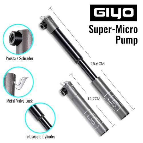 GIYO Mini Bike Pump with All Metal CNC Valve Lock for MTB Schrader & Presta 80 PSI