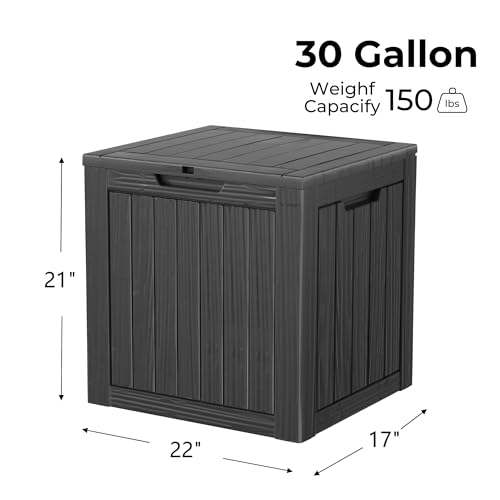 30 Gallon Waterproof Outdoor Storage Box - All-Weather Deck Box for Patio & Pool, Lockable Resin Patio Deck Box with UV Protection, Matte Black