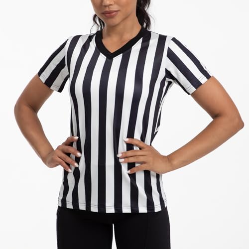 Women's V-neck Referee Shirt - Black & White Stripe Uniform