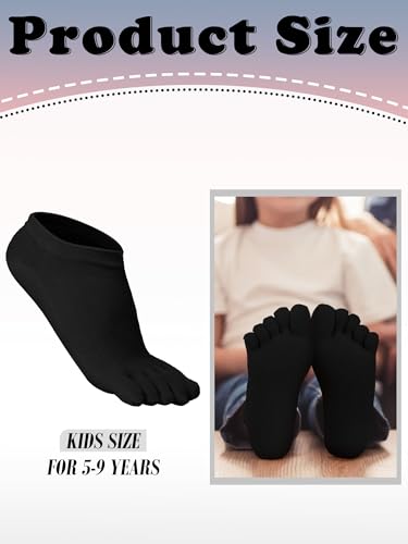 Bencailor 6 Pairs Kids Toe Socks Five Fingers Cotton Socks, 5-7 Years, Black