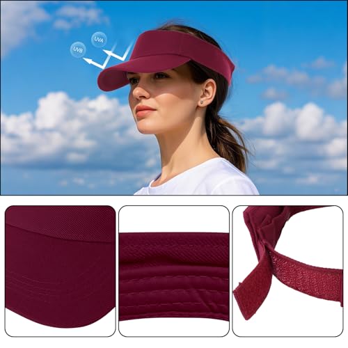 Adjustable Sport Visors Sun Hat - Burgundy, One Size (2pcs)
