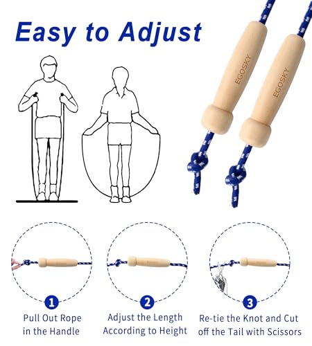 Adjustable Jump Rope with Wooden Handles for Fitness - Blue