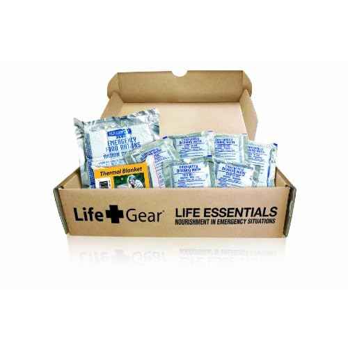 Life Gear - LG329 Emergency Food, Water & Thermal blanket for 1 person, 3 days, add to emergency or survival kit Brown Box