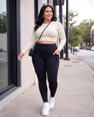 Syrinx 4X-Large Black Plus Size High Waist Leggings with Pockets for Women - 26 Inch Tummy Control Workout Yoga Pants