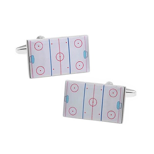 Ice Hockey Cufflinks - White Brass with Bullet Back Closure