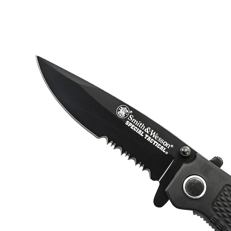 Smith & Wesson Special Tactical CKTACBSD 8.1in High Carbon S.S. Folding Knife with a 3.5in Drop Point Blade and ABS Handle for Outdoor, Survival and EDC,Black