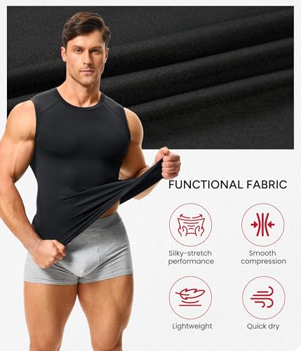 Compression Tank Top for Men - Sleeveless Workout Vest - Large, Black