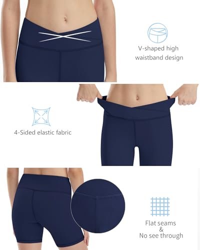 Girls Volleyball Shorts 5" Compression Dance Athletic - Navy, Large