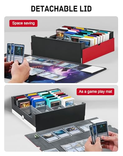 Card Storage Box for 3200+ Cards, Deck Organizer with 4 Stoppers, Red & White