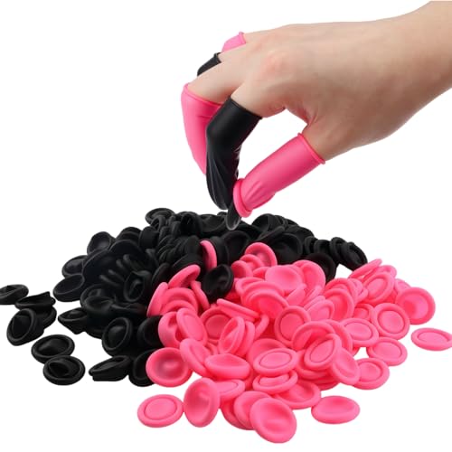 200 Disposable Silicone Finger Cots - 100 Pink & 100 Black