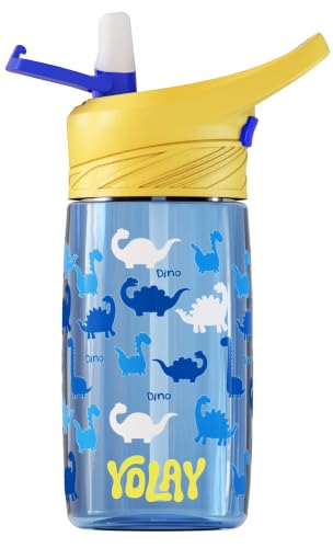 Kids Water Bottle with Straw - 15 oz Dino Design