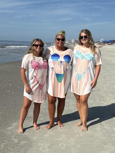Elescat Women's Blue Shell X-Large Beach Cover Up with Funny Bikini Print