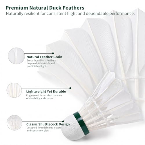 BRIMOSU Goose Feather Badminton Shuttlecocks 12 Pack, Composite Cork – 76 Speed, Indoor/Outdoor Training