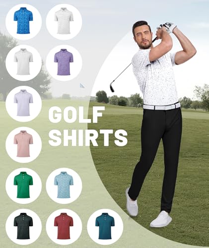 ZITY Men's Golf Polo Shirt with Black Dot Print, X-Large, Moisture-Wicking